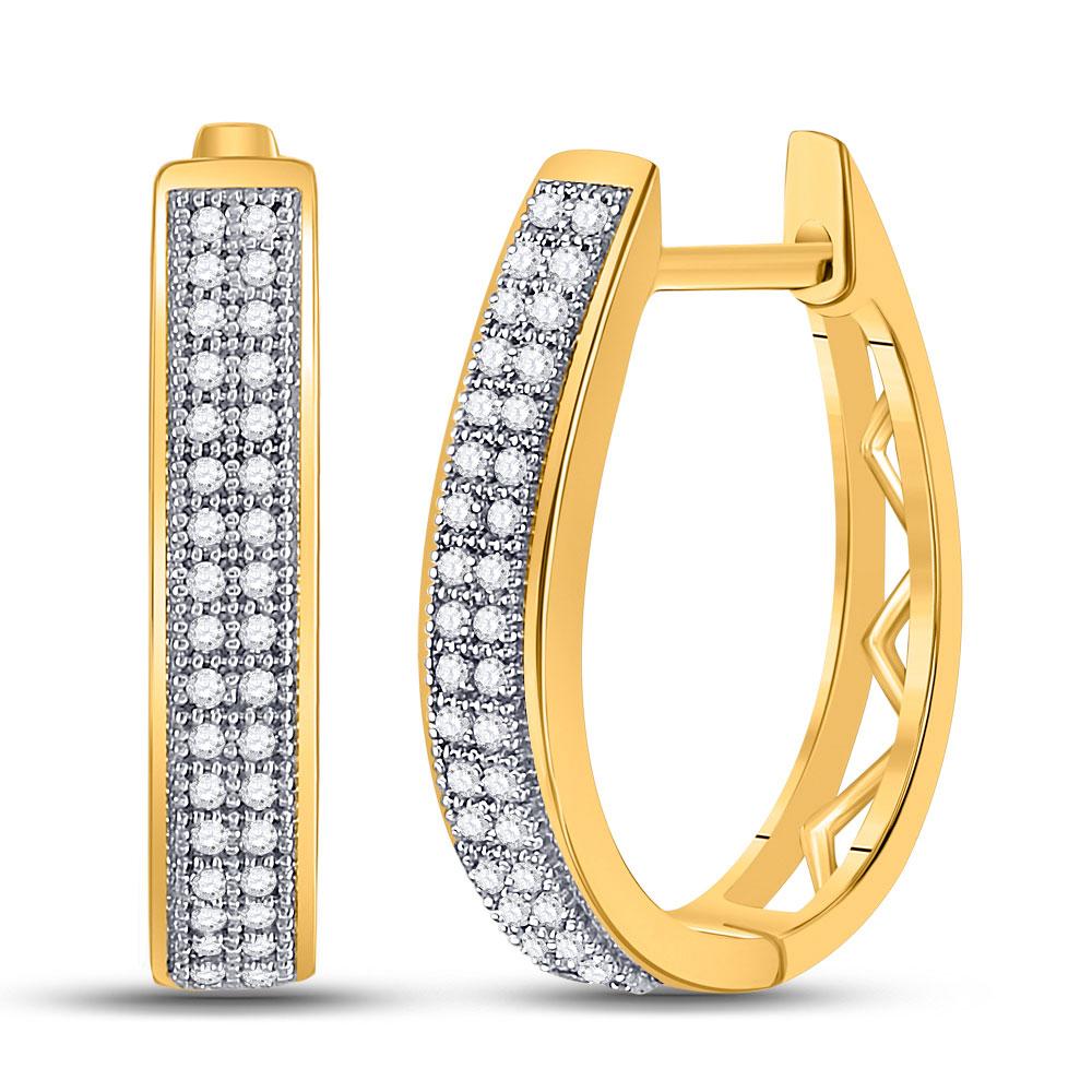 Earrings | 10kt Yellow Gold Womens Round Diamond Double Row Hoop Earrings 1/5 Cttw | Splendid Jewellery GND
