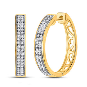 Earrings | 10kt Yellow Gold Womens Round Diamond Double Row Pave Hoop Earrings 1/4 Cttw | Splendid Jewellery GND