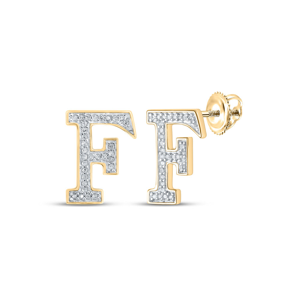 Earrings | 10kt Yellow Gold Womens Round Diamond F Initial Letter Earrings 1/8 Cttw | Splendid Jewellery GND