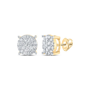 Earrings | 10kt Yellow Gold Womens Round Diamond Fashion Cluster Earrings 1 Cttw | Splendid Jewellery GND