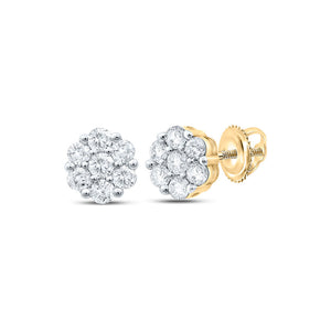 Earrings | 10kt Yellow Gold Womens Round Diamond Flower Cluster Earrings 1 Cttw | Splendid Jewellery GND