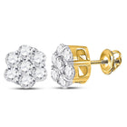 Radiant Blossom: 10kt Yellow Gold Diamond Flower Cluster Earrings  Top View from Splendid Jewellery