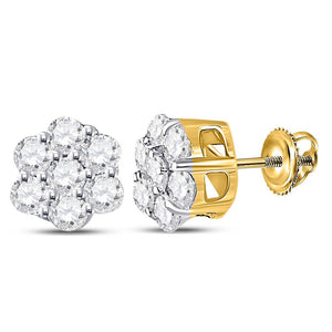Earrings | 10kt Yellow Gold Womens Round Diamond Flower Cluster Earrings 1/3 Cttw | Splendid Jewellery GND