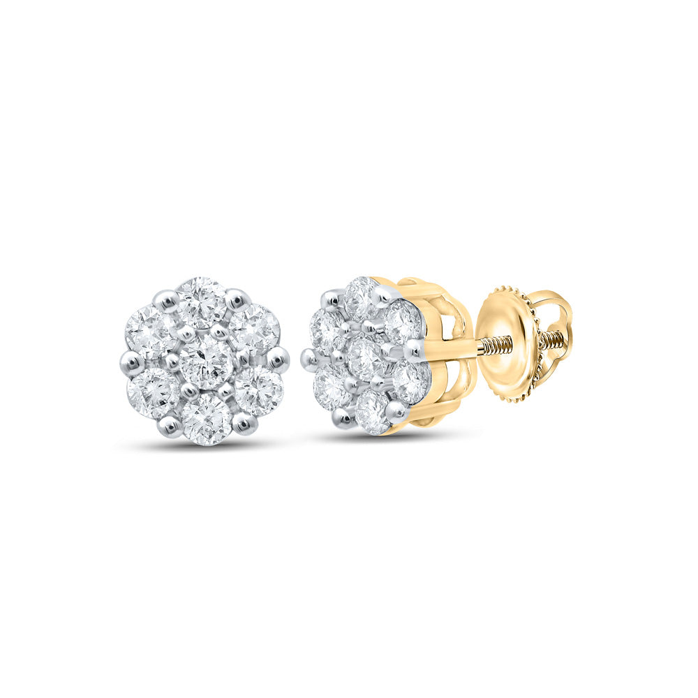 Earrings | 10kt Yellow Gold Womens Round Diamond Flower Cluster Earrings 1/5 Cttw | Splendid Jewellery GND