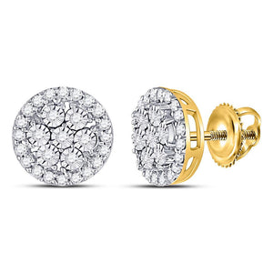 Earrings | 10kt Yellow Gold Womens Round Diamond Flower Cluster Earrings 3/8 Cttw | Splendid Jewellery GND