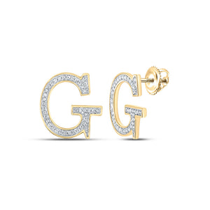 Earrings | 10kt Yellow Gold Womens Round Diamond G Initial Letter Earrings 1/6 Cttw | Splendid Jewellery GND