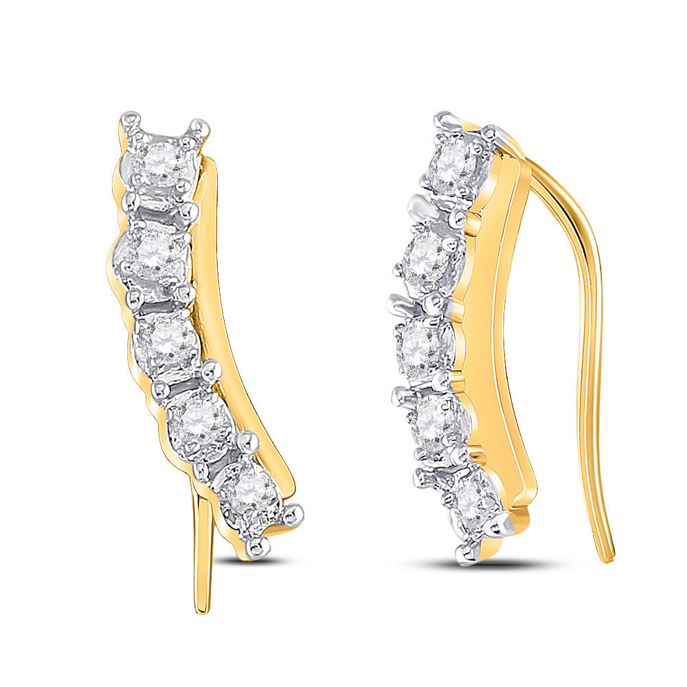 Earrings | 10kt Yellow Gold Womens Round Diamond Graduated Climber Earrings 1/6 Cttw | Splendid Jewellery GND