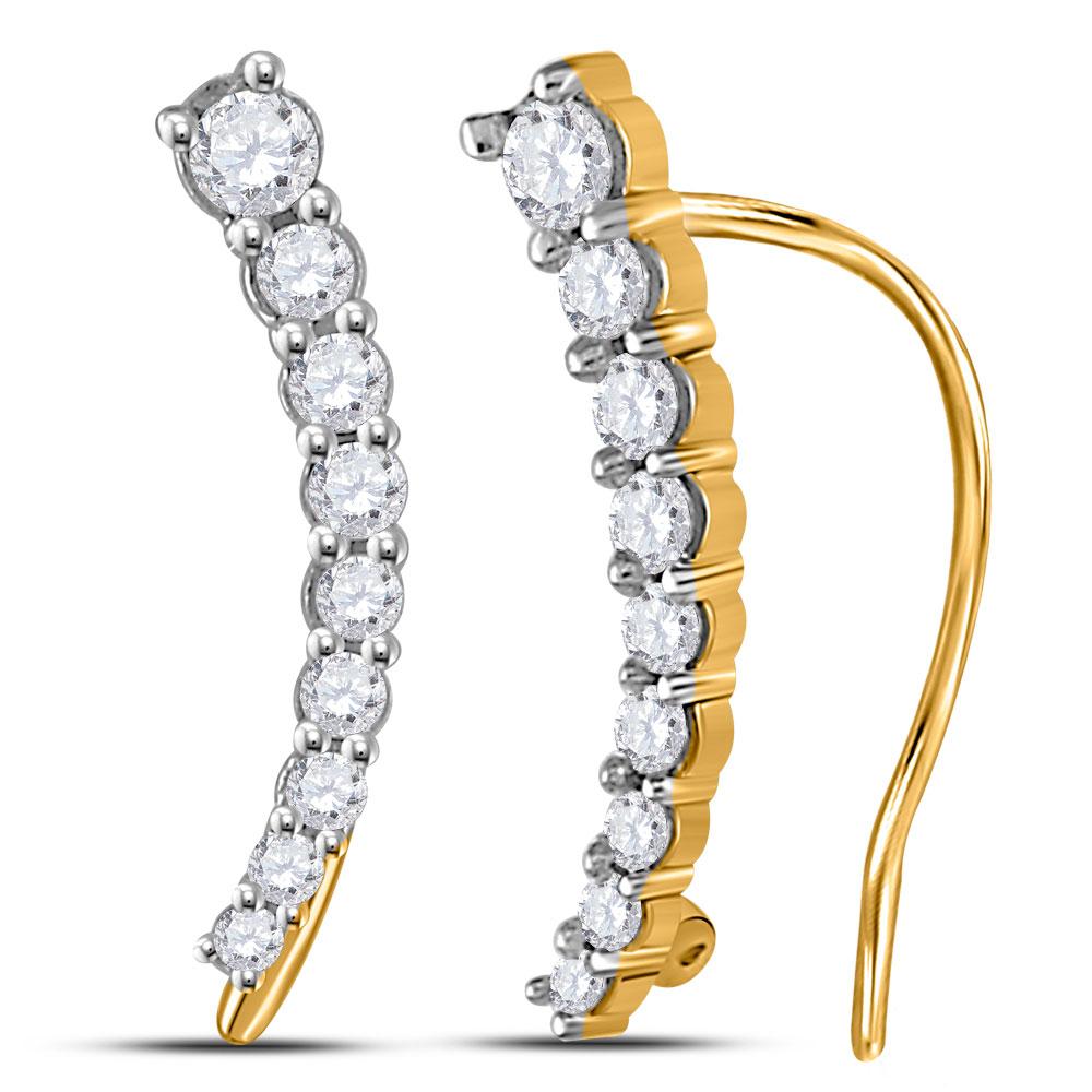 Earrings | 10kt Yellow Gold Womens Round Diamond Graduated Journey Climber Earrings 1/4 Cttw | Splendid Jewellery GND