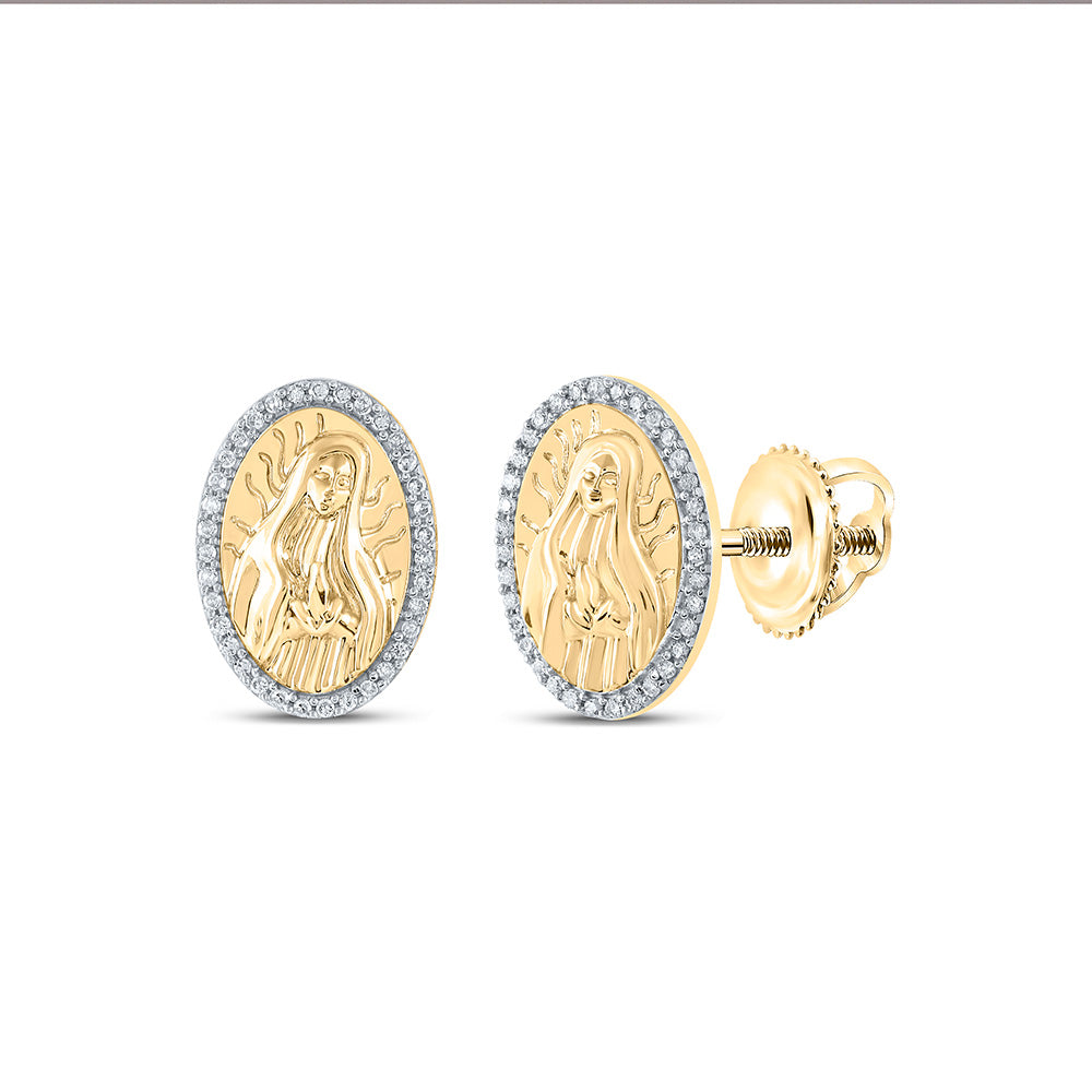 Earrings | 10kt Yellow Gold Womens Round Diamond Gudalupe Mary Oval Earrings 1/5 Cttw | Splendid Jewellery GND