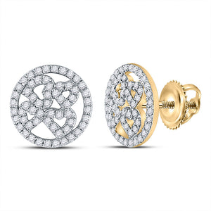 Earrings | 10kt Yellow Gold Womens Round Diamond Heart Circle Earrings 1/2 Cttw | Splendid Jewellery GND