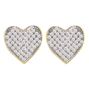 Earrings | 10kt Yellow Gold Womens Round Diamond Heart Cluster Earrings 1/10 Cttw | Splendid Jewellery GND