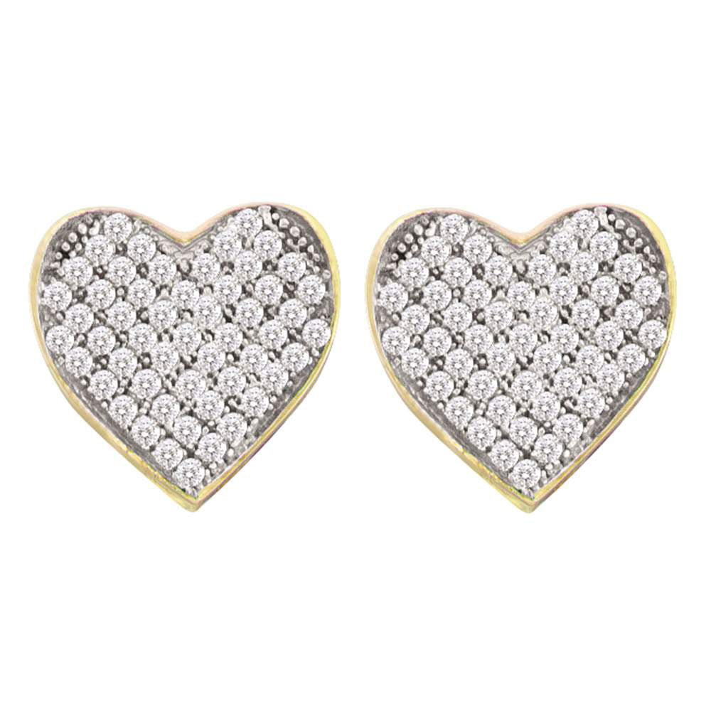Earrings | 10kt Yellow Gold Womens Round Diamond Heart Cluster Earrings 1/10 Cttw | Splendid Jewellery GND