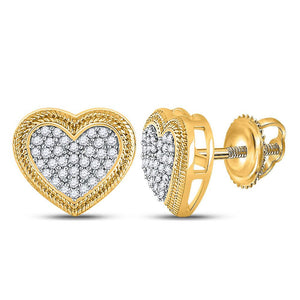 Earrings | 10kt Yellow Gold Womens Round Diamond Heart Cluster Earrings 1/5 Cttw | Splendid Jewellery GND