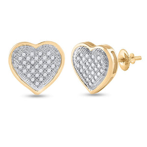 Earrings | 10kt Yellow Gold Womens Round Diamond Heart Cluster Earrings 1/6 Cttw | Splendid Jewellery GND