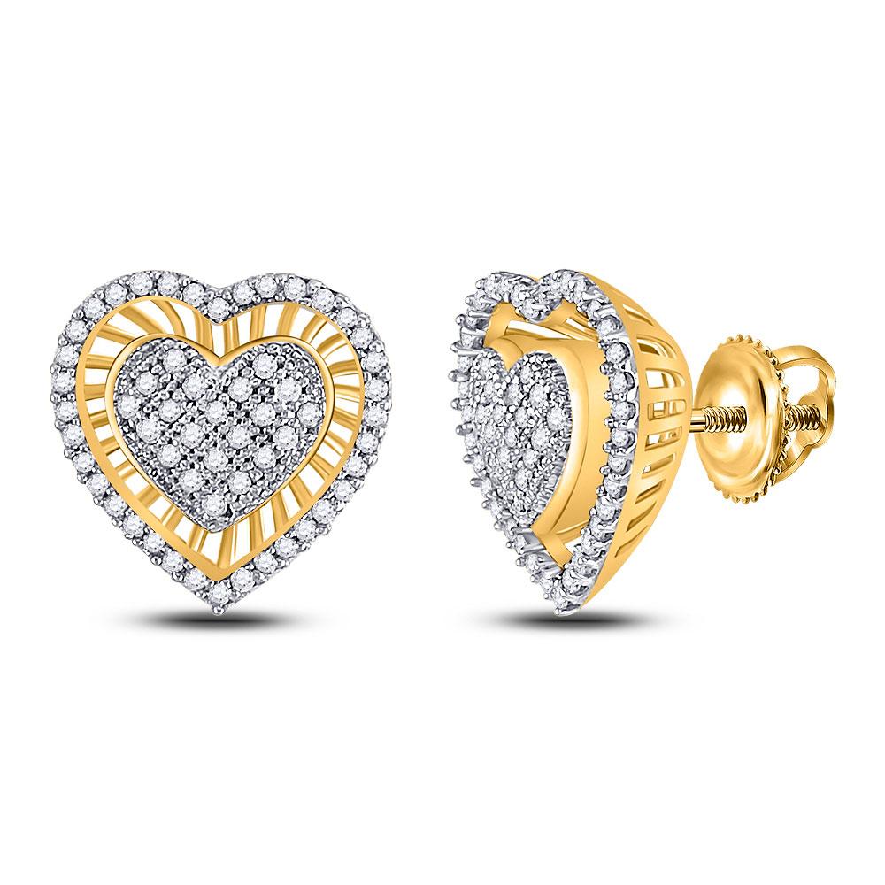 Earrings | 10kt Yellow Gold Womens Round Diamond Heart Cluster Stud Earrings 1/3 Cttw | Splendid Jewellery GND