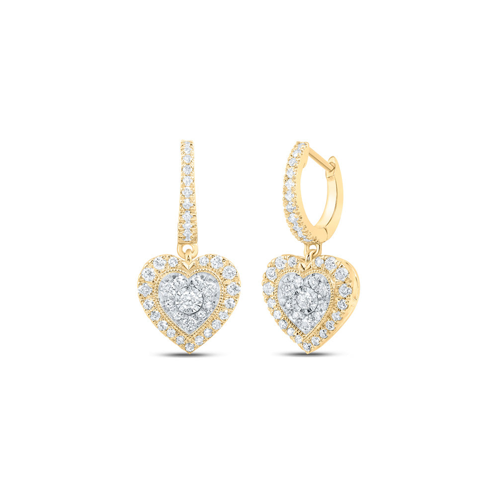Earrings | 10kt Yellow Gold Womens Round Diamond Heart Dangle Earrings 5/8 Cttw | Splendid Jewellery GND
