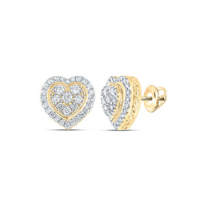 Earrings | 10kt Yellow Gold Womens Round Diamond Heart Earrings 1-1/4 Cttw | Splendid Jewellery GND