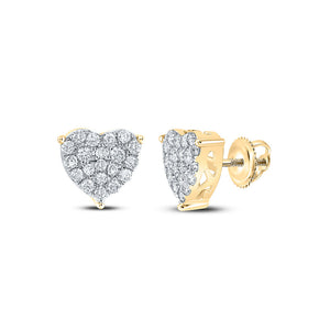 Earrings | 10kt Yellow Gold Womens Round Diamond Heart Earrings 1 Cttw | Splendid Jewellery GND