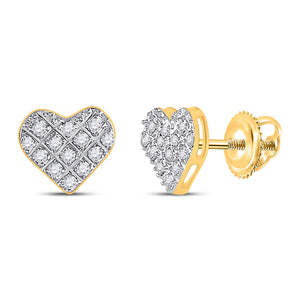 Earrings | 10kt Yellow Gold Womens Round Diamond Heart Earrings 1/10 Cttw | Splendid Jewellery GND