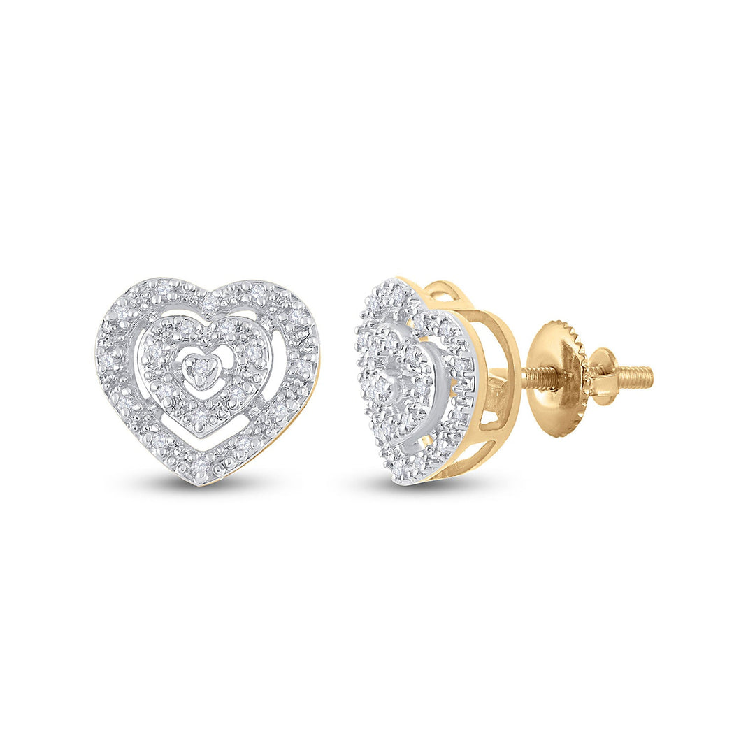 Earrings | 10kt Yellow Gold Womens Round Diamond Heart Earrings 1/12 Cttw | Splendid Jewellery GND