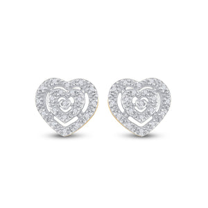 Earrings | 10kt Yellow Gold Womens Round Diamond Heart Earrings 1/12 Cttw | Splendid Jewellery GND