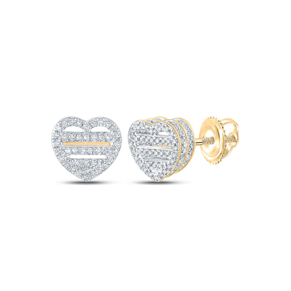 Earrings | 10kt Yellow Gold Womens Round Diamond Heart Earrings 1/2 Cttw | Splendid Jewellery GND