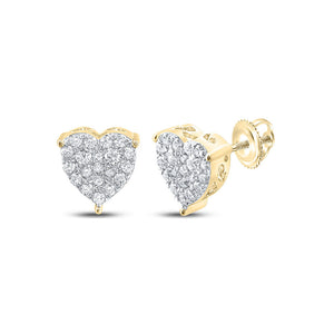 Earrings | 10kt Yellow Gold Womens Round Diamond Heart Earrings 1/2 Cttw | Splendid Jewellery GND
