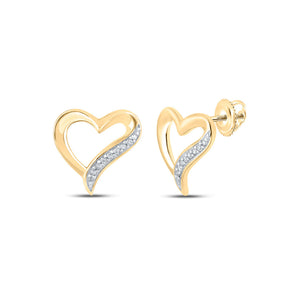Earrings | 10kt Yellow Gold Womens Round Diamond Heart Earrings 1/20 Cttw | Splendid Jewellery GND