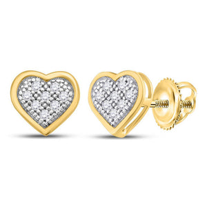 Earrings | 10kt Yellow Gold Womens Round Diamond Heart Earrings 1/20 Cttw | Splendid Jewellery GND