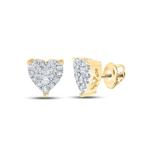 Earrings | 10kt Yellow Gold Womens Round Diamond Heart Earrings 1/4 Cttw | Splendid Jewellery GND