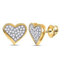 Load image into Gallery viewer, Heart&#39;s Desire: 10kt Yellow Gold Womens Round Diamond Heart Earrings  Top View from Splendid Jewellery