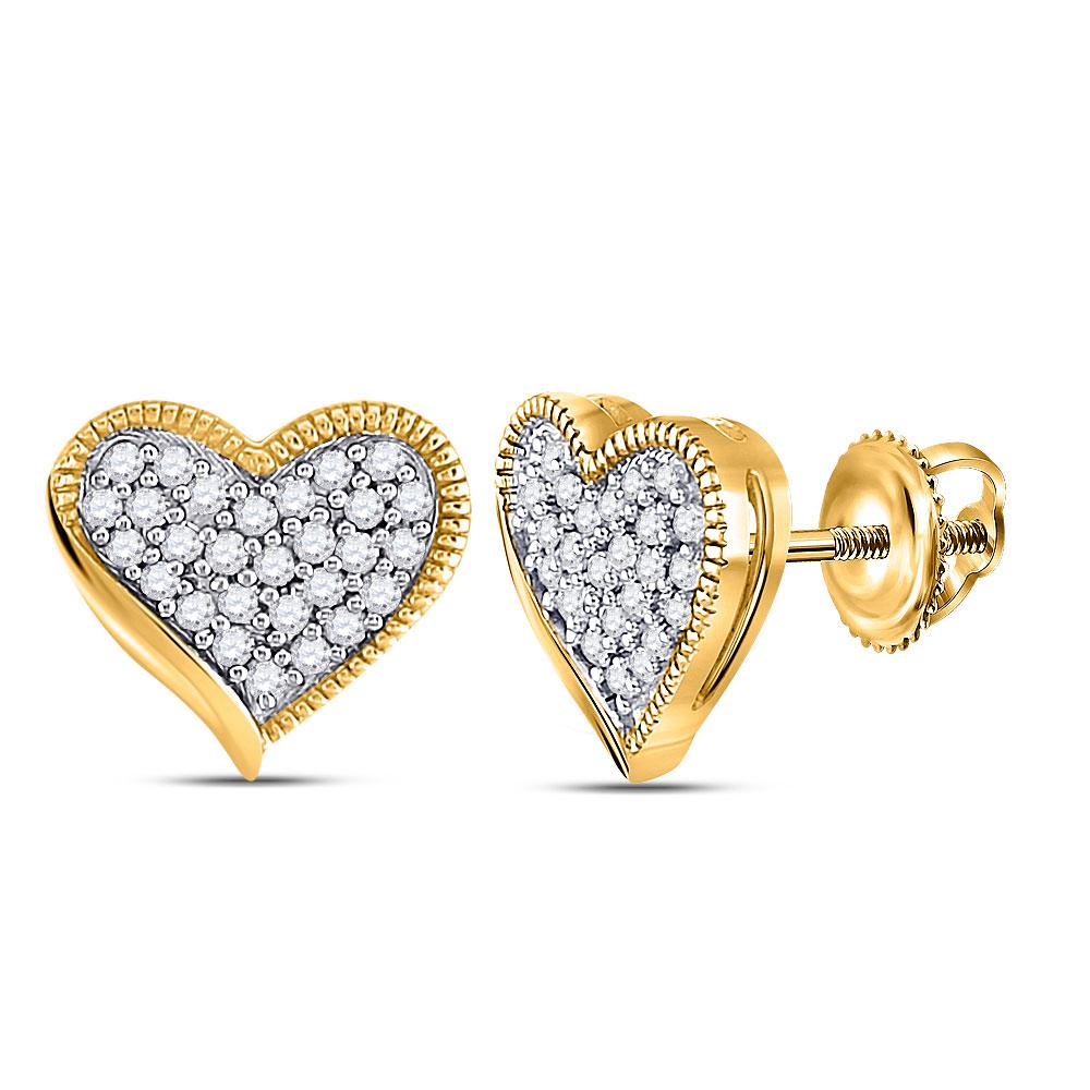 Earrings | 10kt Yellow Gold Womens Round Diamond Heart Earrings 1/5 Cttw | Splendid Jewellery GND