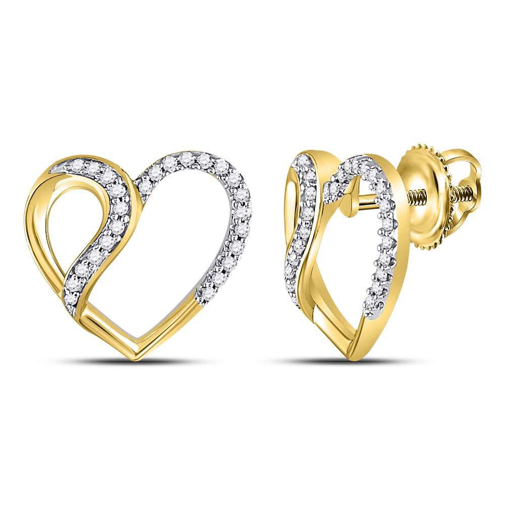 Earrings | 10kt Yellow Gold Womens Round Diamond Heart Earrings 1/6 Cttw | Splendid Jewellery GND