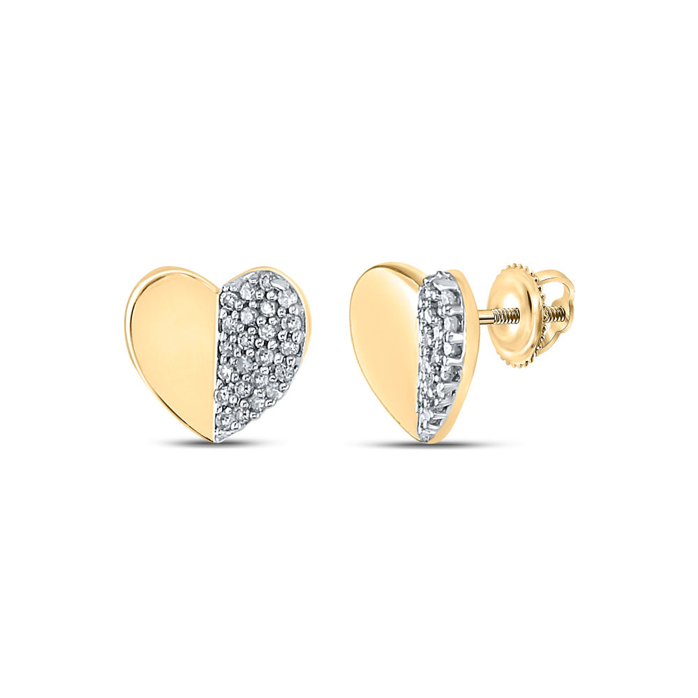 Earrings | 10kt Yellow Gold Womens Round Diamond Heart Earrings 1/8 Cttw | Splendid Jewellery GND