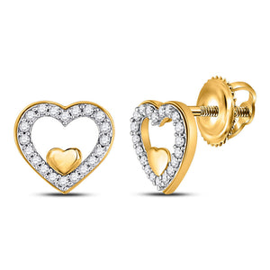 Earrings | 10kt Yellow Gold Womens Round Diamond Heart Earrings 1/8 Cttw | Splendid Jewellery GND