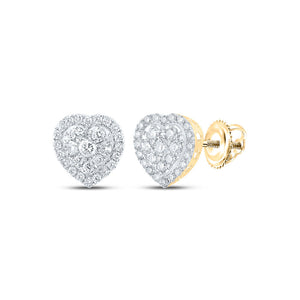 Earrings | 10kt Yellow Gold Womens Round Diamond Heart Earrings 3/4 Cttw | Splendid Jewellery GND