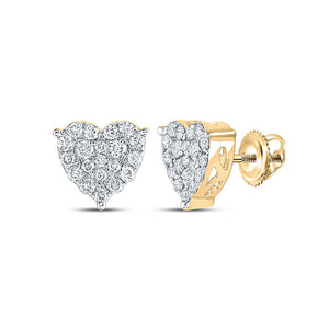Earrings | 10kt Yellow Gold Womens Round Diamond Heart Earrings 3/4 Cttw | Splendid Jewellery GND