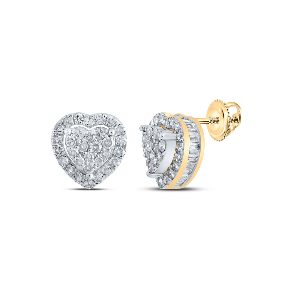 Earrings | 10kt Yellow Gold Womens Round Diamond Heart Earrings 5/8 Cttw | Splendid Jewellery GND