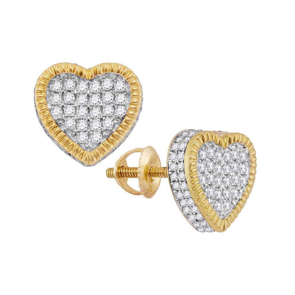 Earrings | 10kt Yellow Gold Womens Round Diamond Heart Fluted Cluster Stud Earrings 7/8 Cttw | Splendid Jewellery GND