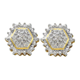 Splendid Jewellery 10kt Yellow Gold Diamond Hexagon Cluster Earrings  Top View from Splendid Jewellery
