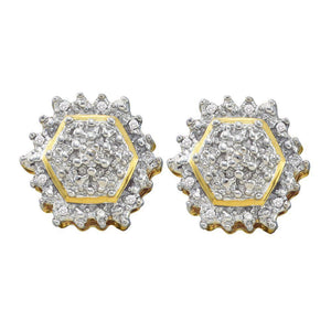 Earrings | 10kt Yellow Gold Womens Round Diamond Hexagon Geometric Cluster Earrings 1/10 Cttw | Splendid Jewellery GND