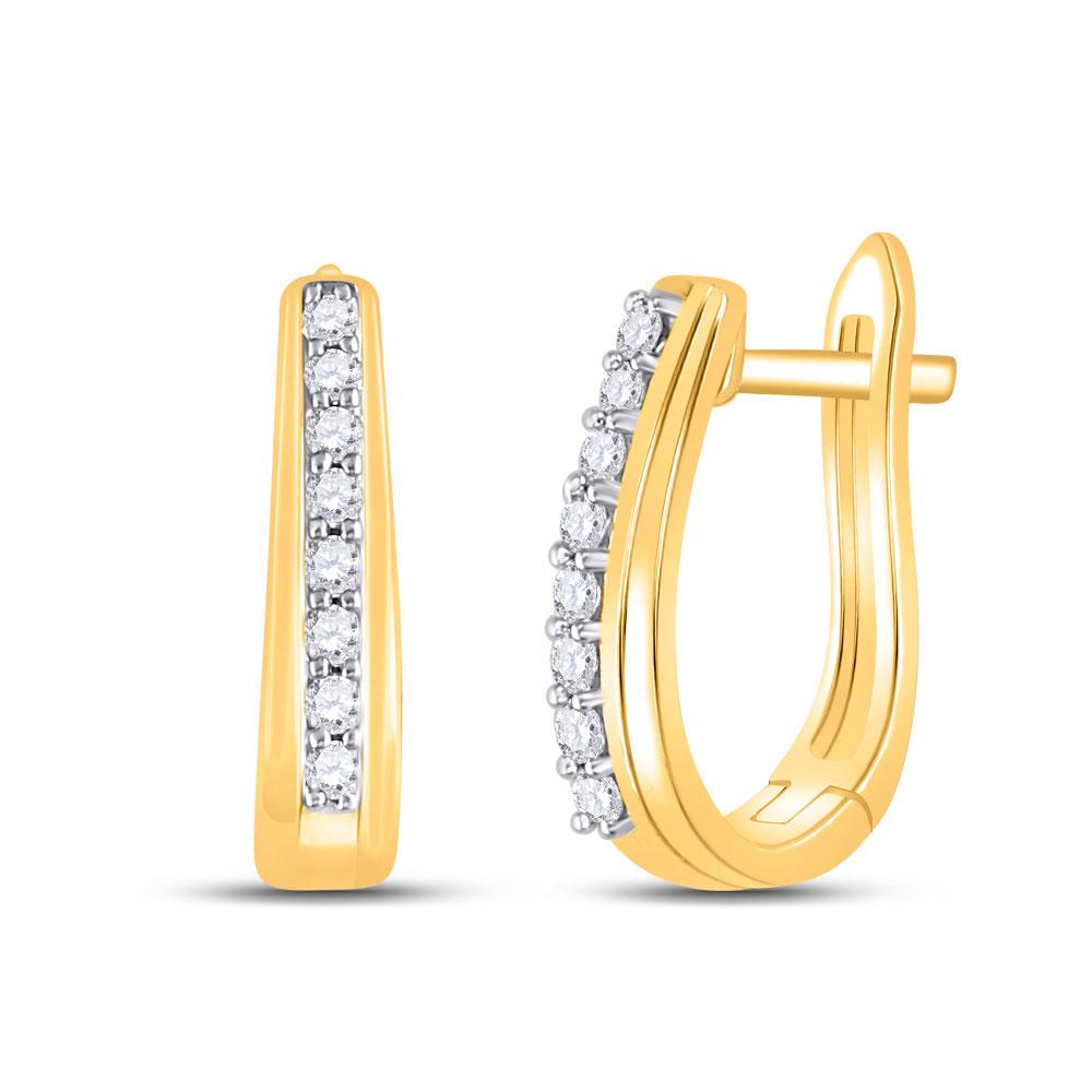 Earrings | 10kt Yellow Gold Womens Round Diamond Hoop Earrings 1/4 Cttw | Splendid Jewellery GND