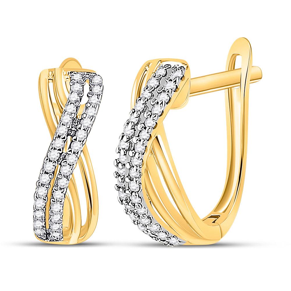 Earrings | 10kt Yellow Gold Womens Round Diamond Hoop Earrings 1/5 Cttw | Splendid Jewellery GND