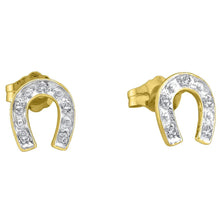 Load image into Gallery viewer, Sparkling Luck: 10kt Yellow Gold Womens Round Diamond Horseshoe Earrings  Top View from Splendid Jewellery