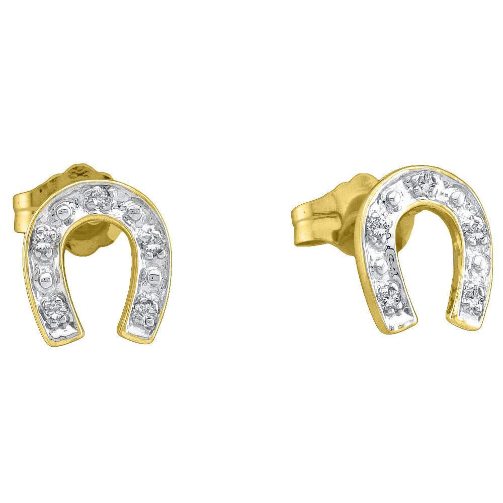Earrings | 10kt Yellow Gold Womens Round Diamond Horseshoe Earrings 1/20 Cttw | Splendid Jewellery GND