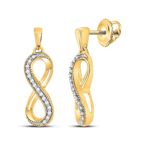 Earrings | 10kt Yellow Gold Womens Round Diamond Infinity Dangle Earrings 1/10 Cttw | Splendid Jewellery GND