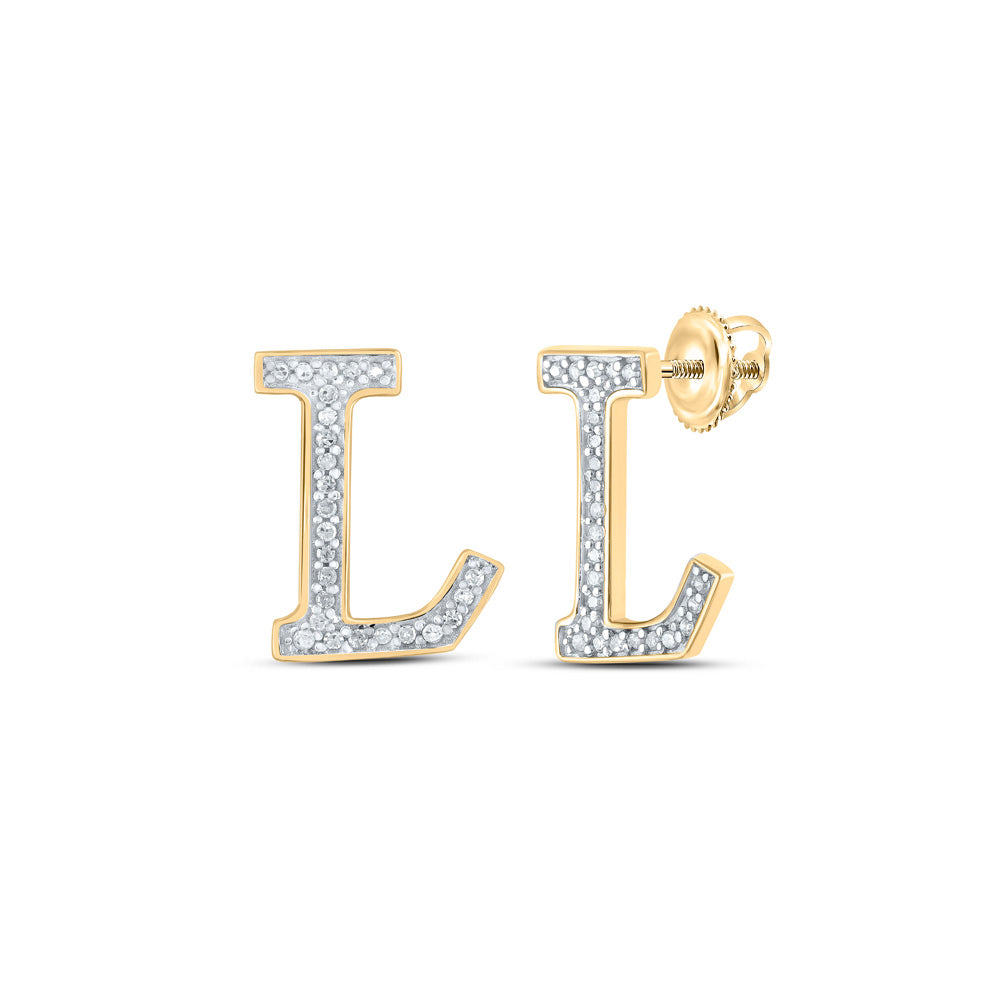 Earrings | 10kt Yellow Gold Womens Round Diamond L Initial Letter Earrings 1/10 Cttw | Splendid Jewellery GND