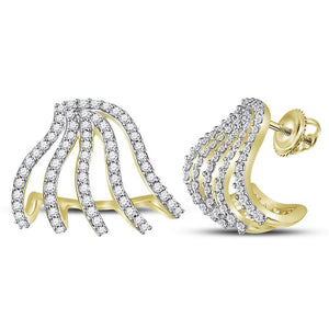 Earrings | 10kt Yellow Gold Womens Round Diamond Lobe Half Hoop Earrings 5/8 Cttw | Splendid Jewellery GND