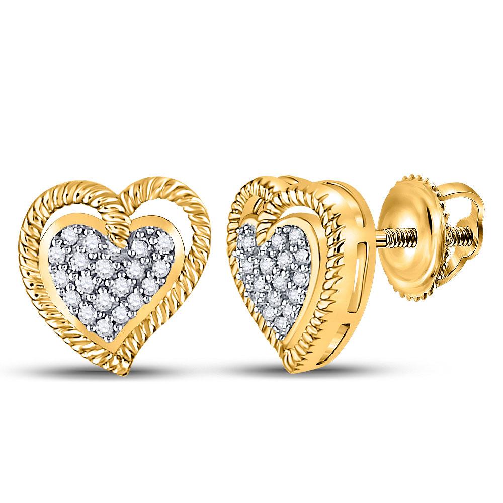 Earrings | 10kt Yellow Gold Womens Round Diamond Milgrain Heart Cluster Earrings 1/10 Cttw | Splendid Jewellery GND