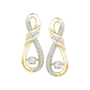 Earrings | 10kt Yellow Gold Womens Round Diamond Moving Twinkle Solitaire Twist Ribbon Earrings 1/3 Cttw | Splendid Jewellery GND